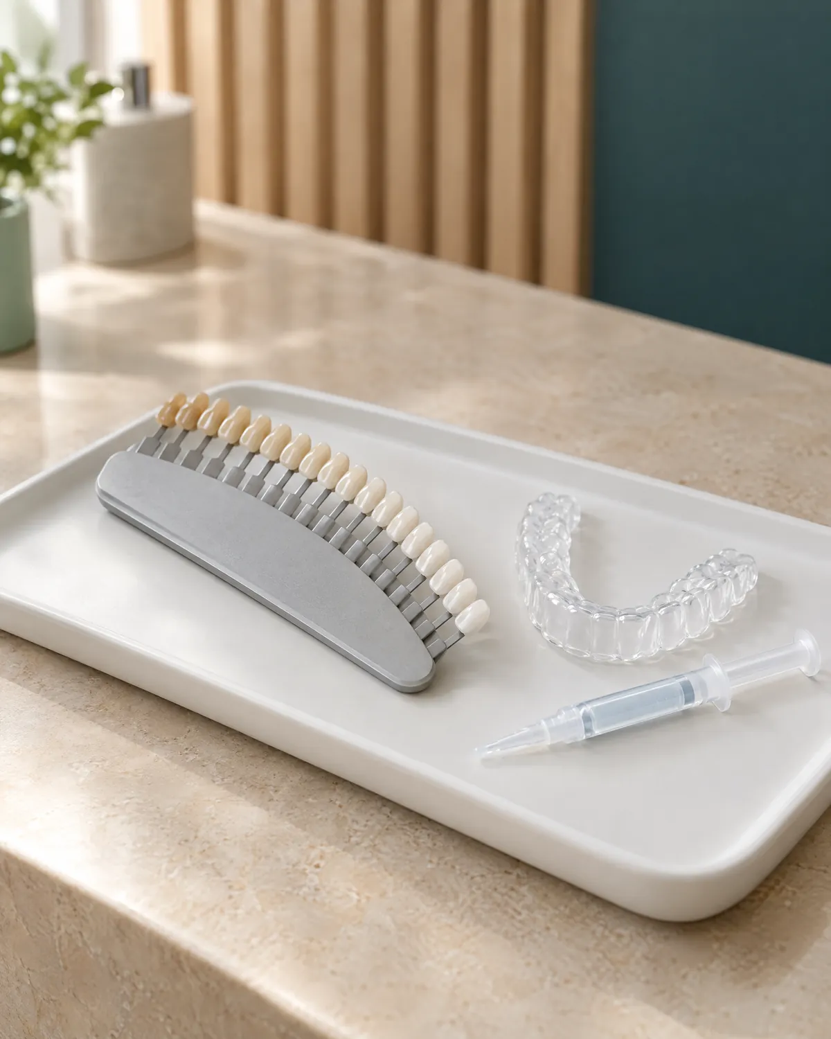 Escala de cor e moldeira de clareamento dental